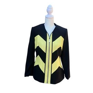 Vintage Alberto Makali Cache Full Zip Black Jacket Yellow Leather Pattern Size 6